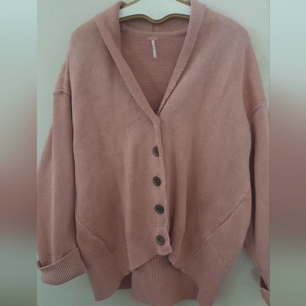 Free People Heavy Weight Sweater Button Up Size Med Dusty Pink